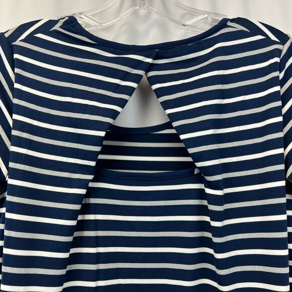 Cuddl Duds Womens Shift Dress Navy White Stripe Cutout Back Short Sleeve XS - Picture 2 of 10